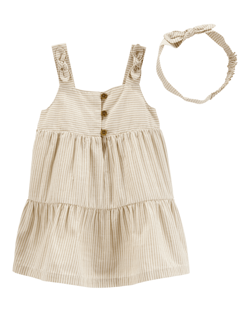 Vestido de algodón y vincha, diseño a rayas - Carter´s