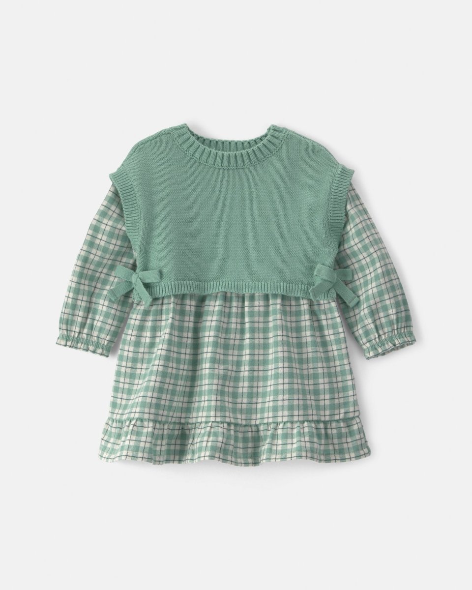 Vestido de franela con chaleco de punto, cuadros verdes - Carter's