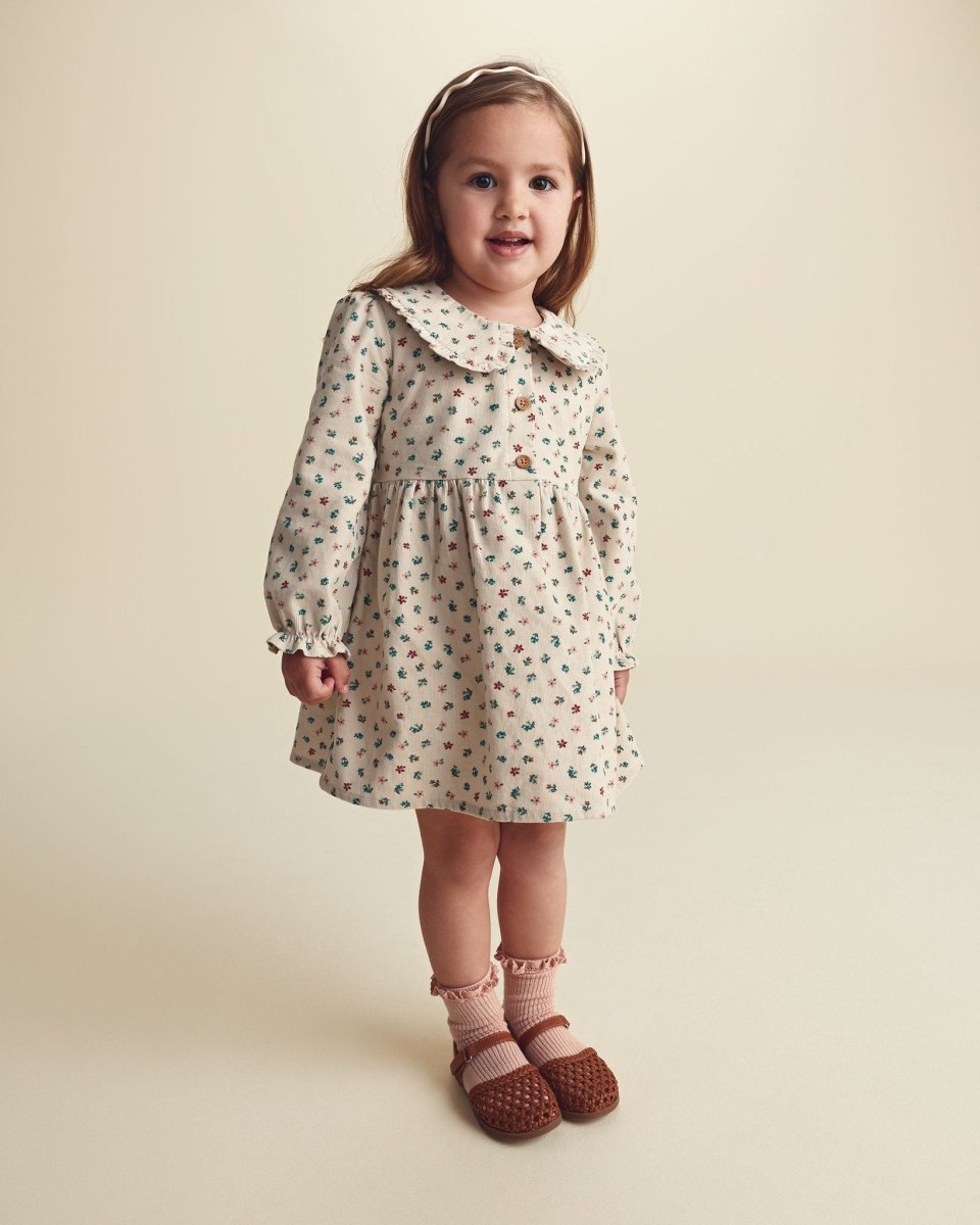 Vestido de pana de manga larga con cuello, floral - Carter's