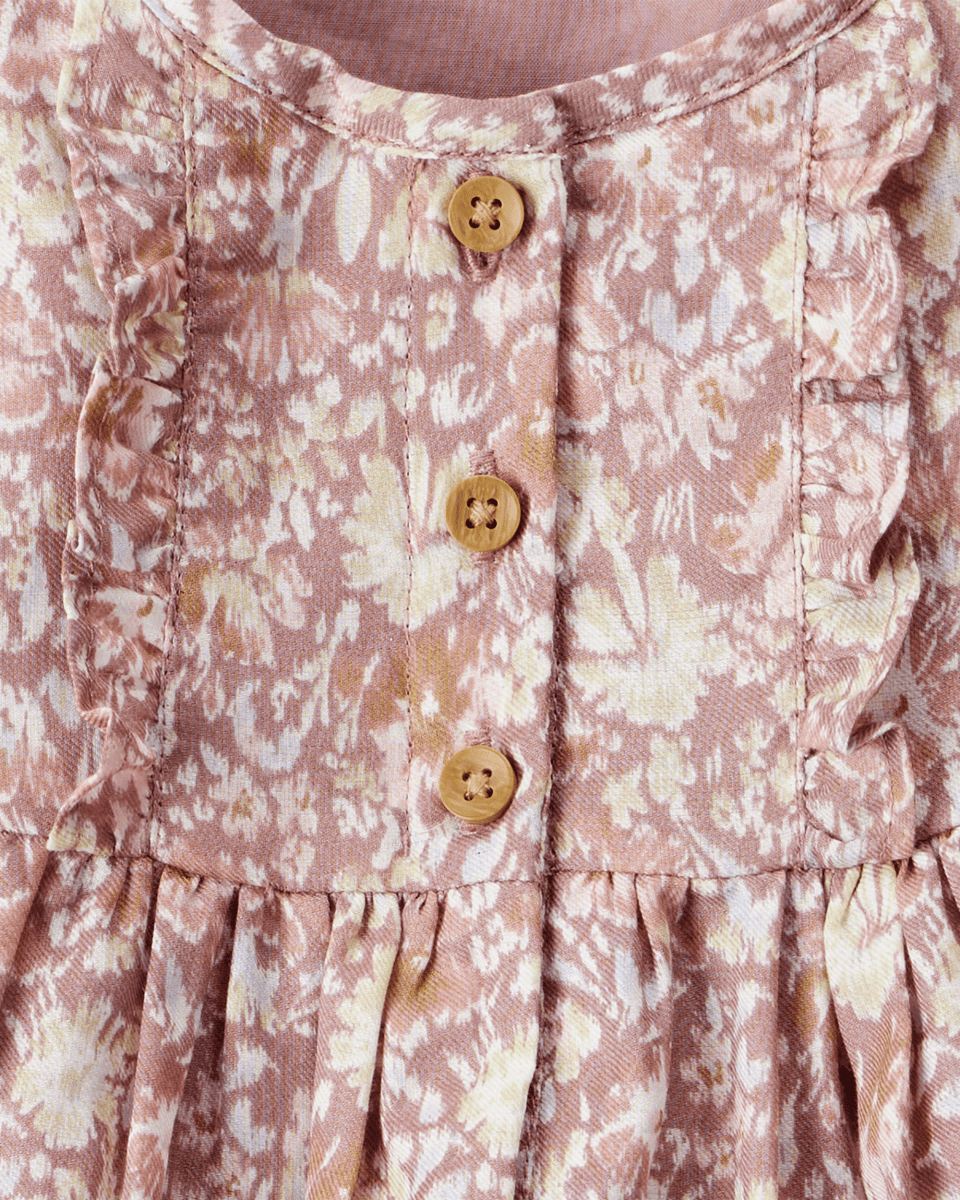 Vestido floral multicolor de manga larga en tejido suave - Carter's