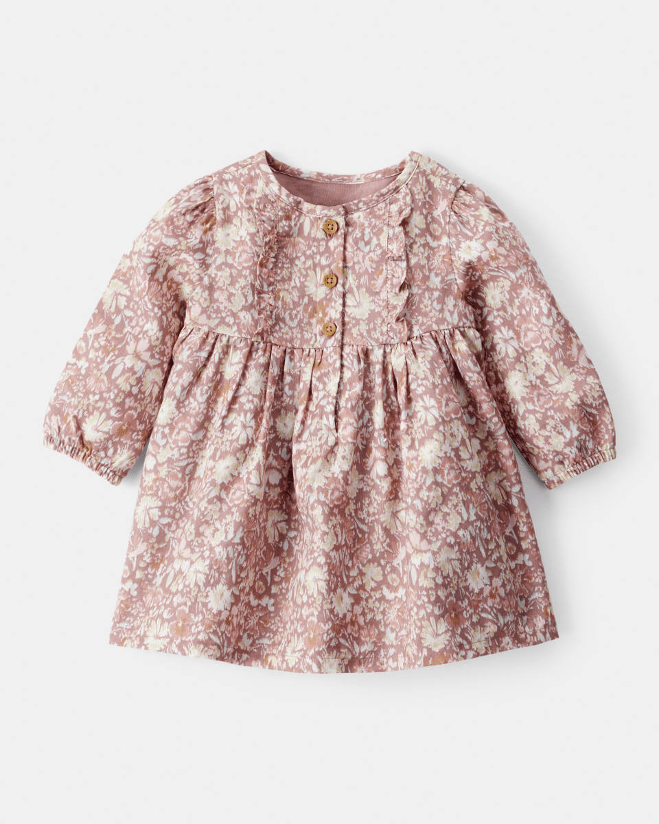 Vestido floral multicolor de manga larga en tejido suave - Carter's