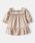 Vestido marrón de manga larga en tejido suave - Carter's